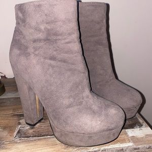 Suede Taupe Chunk Tall Heel